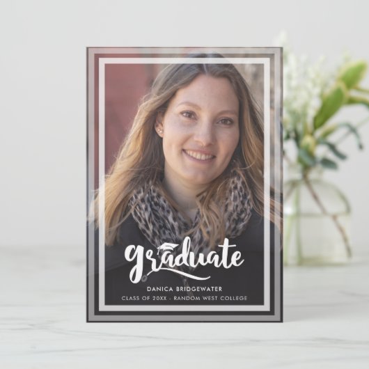 モダンシンプルScript Two Photos卒業 案内状 (スタンド正面)