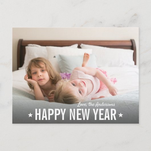 モダンシンプルStar Script Happy New Year Photo シーズンポストカード (正面)