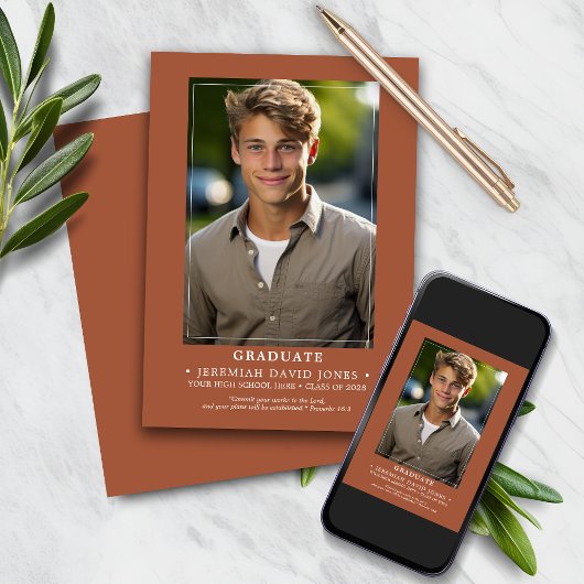 モダンシンプルTerracotta Brown写真卒業 案内状