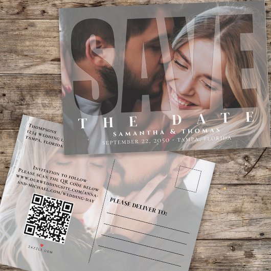 モダンシンプルVellum 2枚フォトオーバーレイ | QRコード 案内ポストカード