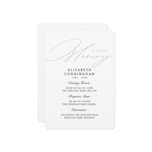 モダンシンプルViewing, Requiem, Interment Fund 招待状 (正面/裏面インサイチュ)