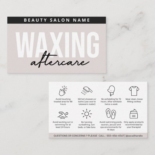 モダンシンプルWaxing Aftercare Card脱毛 名刺 (正面/裏面)