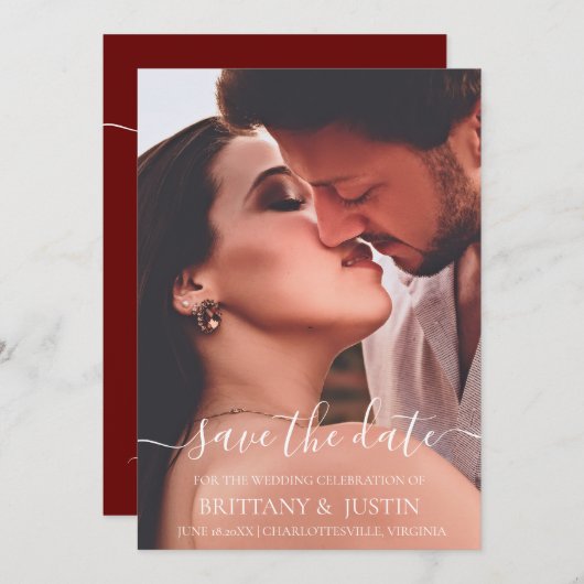 モダンシンプルWhite Script写真 セーブザデート (正面/裏面)