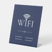モダンシンプルWiFiネットワークパスワードサイン ネイビーブルー 台座サイン (正面)