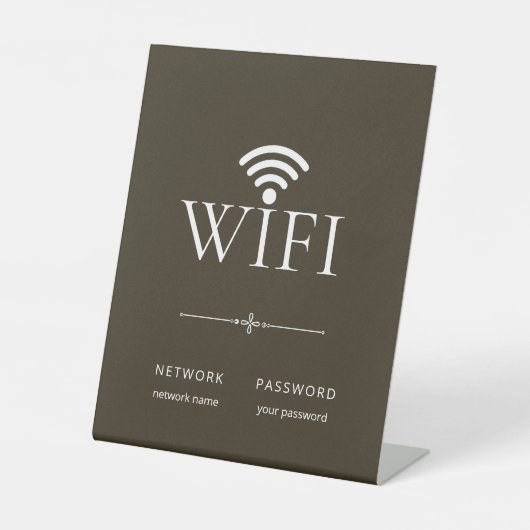 モダンシンプルWiFiネットワークパスワードサイン ブラウン 台座サイン (正面)