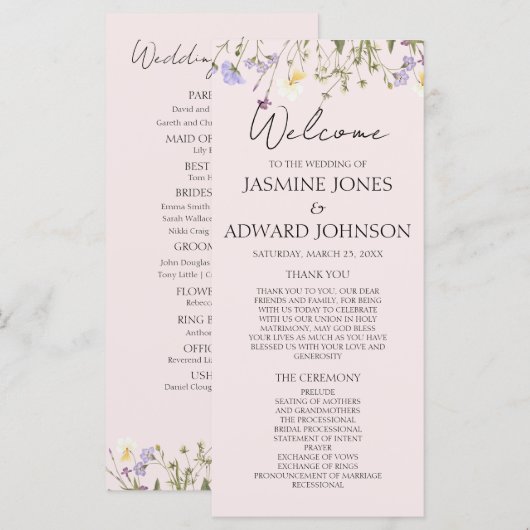 モダンシンプルWildflowerフローラ結婚のフラットカード (正面/裏面)