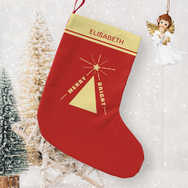 モダンジオメトリッククリスマスツリーのレッド スモールクリスマスストッキング