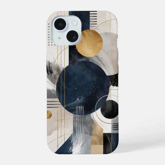 モダンジオメトリックネイビーゴールドフォンケース iPhone 15ケース (裏面)