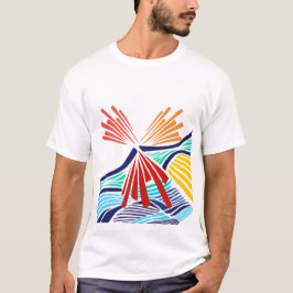 モダンジオメトリック アブストラクトカラフルライン Tシャツ