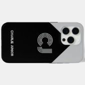モダンジオメトリック ブラック&グレー モノグラム 名前入り Case-Mate iPhoneケース (裏面 (横))
