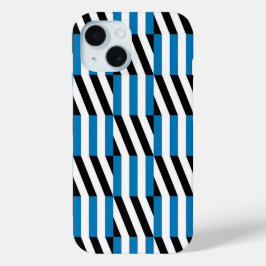 モダンジオメトリック ブルー ブラック ホワイト オプアート iPhone 15ケース
