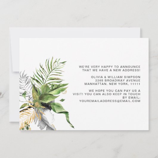 モダンジャングルグリーンインテリア　引越しのお知らせカード 案内状 (裏面)