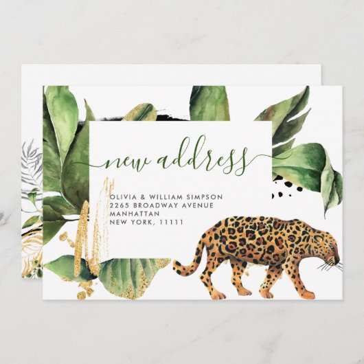 モダンジャングルグリーンインテリア　引越しのお知らせカード 案内状 (正面/裏面)