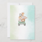 モダンジャングル動物グリーンリーサファリの水色b 招待状 (裏面)