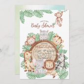 モダンジャングル動物グリーンリーサファリの水色b 招待状 (正面/裏面)