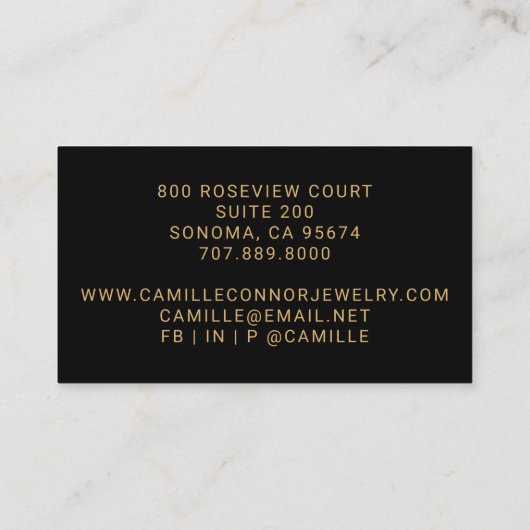 モダンジュエリーデザイフェイクナーゴールドフォイルブラック 名刺 (裏面)