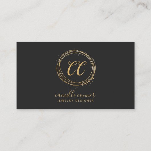 モダンジュエリーデザイフェイクナーゴールドフォイルブラック 名刺 (正面)