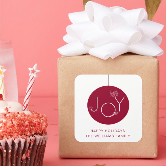 モダンジョイ オーナメント レッド ハッピー ホリデー スティッカー スクエアシール (パーティー)