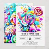 モダンスイートキャンディーバースデー 招待状 (正面/裏面)