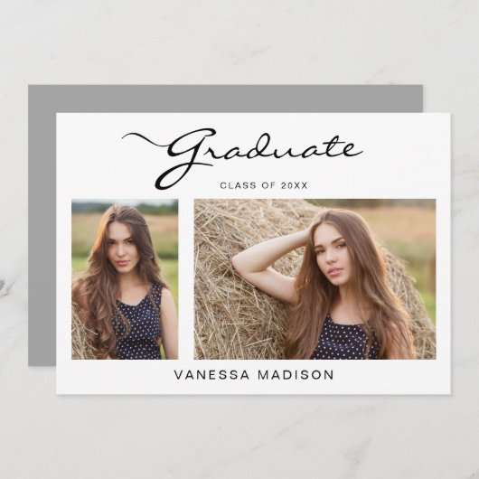 モダンスエレガントクリッシンプルプ | 2写真卒業 案内状 (正面/裏面)