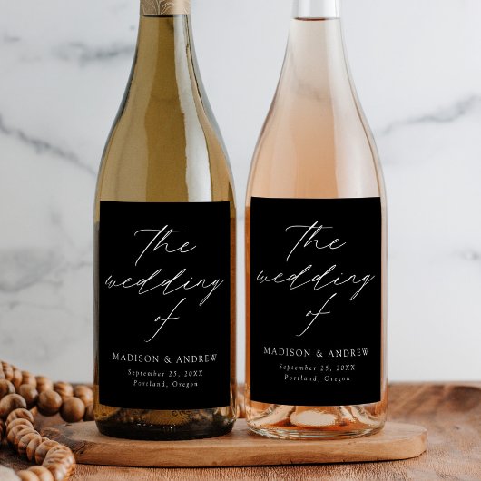 モダンスエレガントクリプトの白黒結婚文字 ワインラベル
