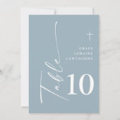 モダンスエレガントクリプトほこりっぽい青い表の番号 招待状 (正面)