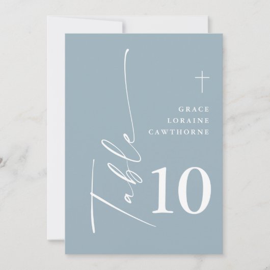 モダンスエレガントクリプトほこりっぽい青い表の番号 招待状 (正面)