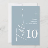 モダンスエレガントクリプトほこりっぽい青い表の番号 招待状 (裏面)