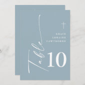 モダンスエレガントクリプトほこりっぽい青い表の番号 招待状 (正面/裏面)