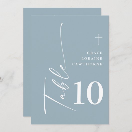 モダンスエレガントクリプトほこりっぽい青い表の番号 招待状 (正面/裏面)