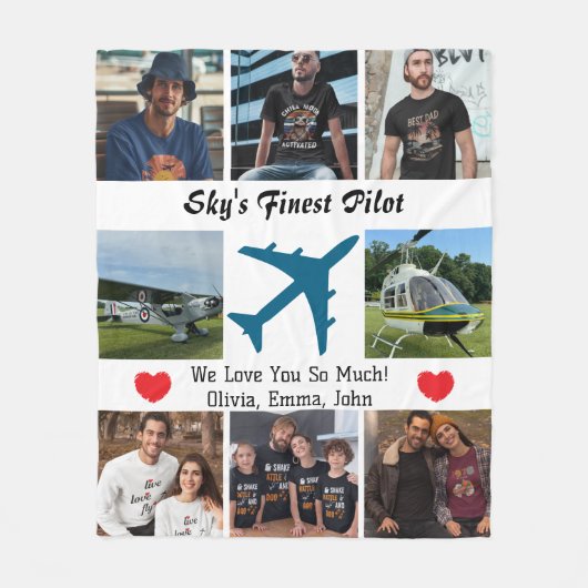 'モダンスカイの素晴らしパイロット',飛行機,フォトコラージュ フリースブランケット (正面)