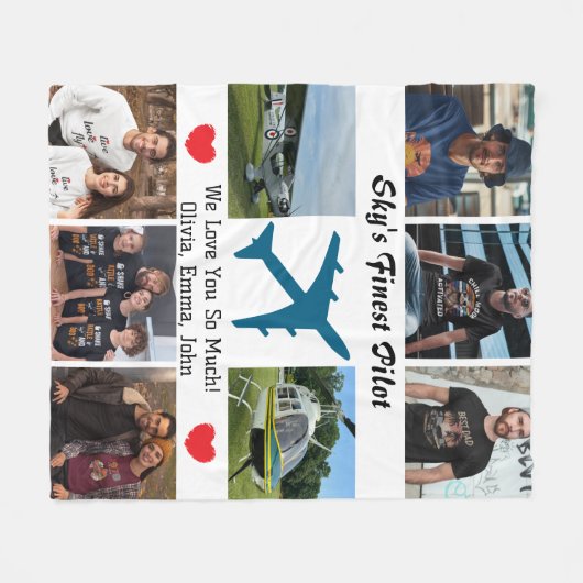 'モダンスカイの素晴らしパイロット',飛行機,フォトコラージュ フリースブランケット (正面(横))