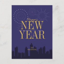 モダンスカイラインの新年のポストカード シーズンポストカード