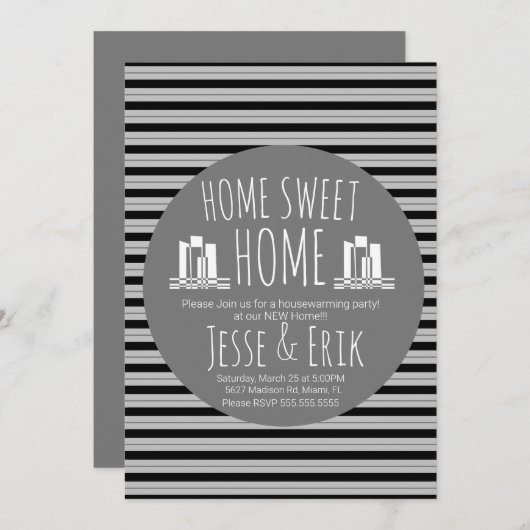 モダンスカイラインホーム引っ越し祝いパーティーパーティー 招待状 (正面/裏面)