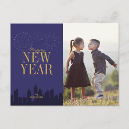 モダンスカイライン ハッピーニューイヤーの写真ポストカード シーズンポストカード