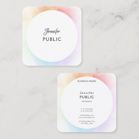 モダンスカラフルエレガントトテンプレートトレンディー スクエア名刺 (正面/裏面)