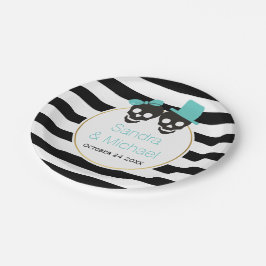 モダンスカルとストライプアクア結婚ハロウィン ペーパープレート