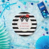 モダンスカルとストライプレッド・ハロウィン結婚ズ ペーパープレート (パーティー)