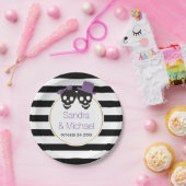 モダンスカルとストライプ紫ハロウィン結婚の ペーパープレート (パーティー)