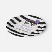 モダンスカルとストライプ紫ハロウィン結婚の ペーパープレート (アングル)