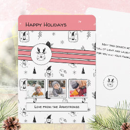 モダンスカンジナビアのトナカイ ピンク3 フォト シーズンカード