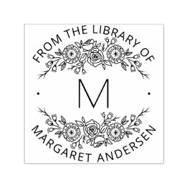 モダンスカンジボタニカルリースモノグラム蔵書票 セルフインキングスタンプ