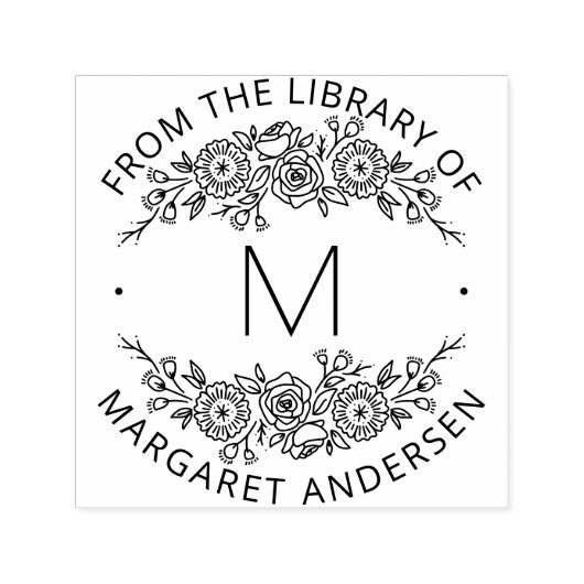 モダンスカンジボタニカルリースモノグラム蔵書票 セルフインキングスタンプ (デザイン)