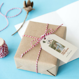 モダンスカンジボホニュートラルメリークリスマスフォト ギフトタグ