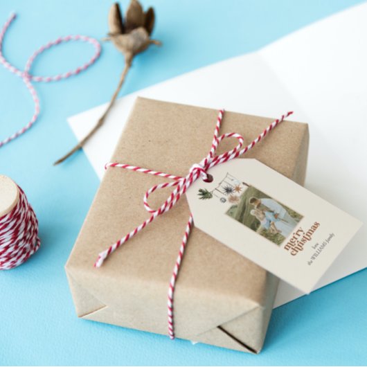 モダンスカンジボホニュートラルメリークリスマスフォト ギフトタグ