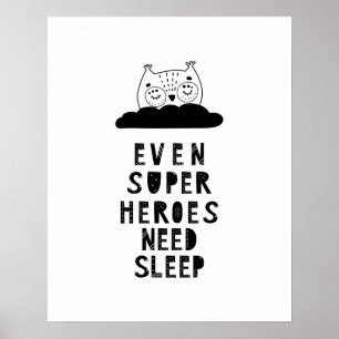 モダンスカンジ眠るフクロウのヒーロー子供部屋 ポスター