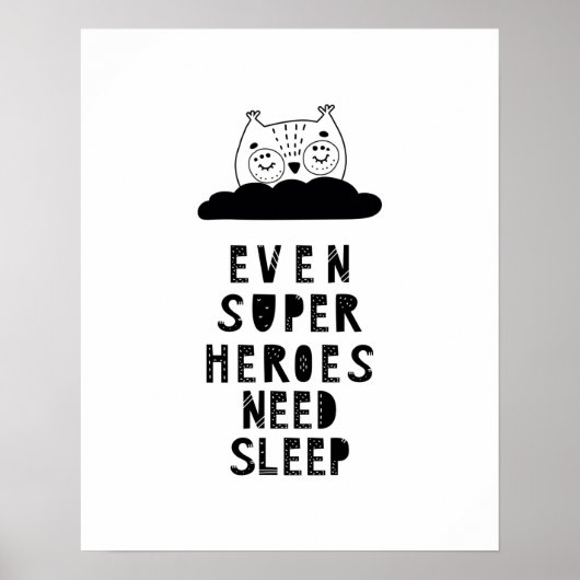 モダンスカンジ眠るフクロウのヒーロー子供部屋 ポスター (正面)