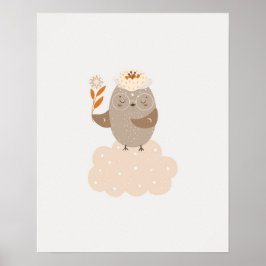 モダンスカンディのかわいい雲の上の鳥のベビー部屋 ポスター