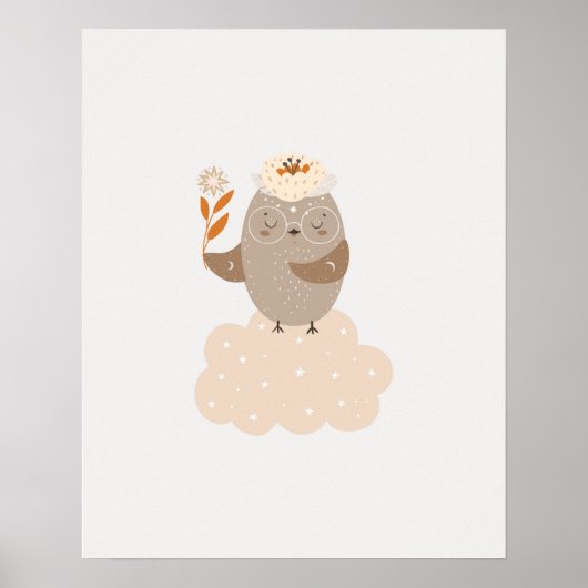 モダンスカンディのかわいい雲の上の鳥のベビー部屋 ポスター (正面)
