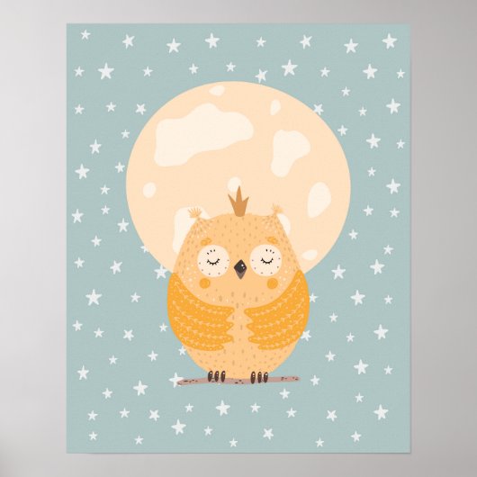 モダンスカンディ かわいいねむねむフクロウのベビーコーナー ポスター (正面)